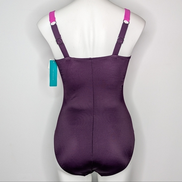 NWT Shape + Style Aqua Green  Pink Purple Ombre Ruched One Piece Swimsuit 6 - Picture 5 of 11